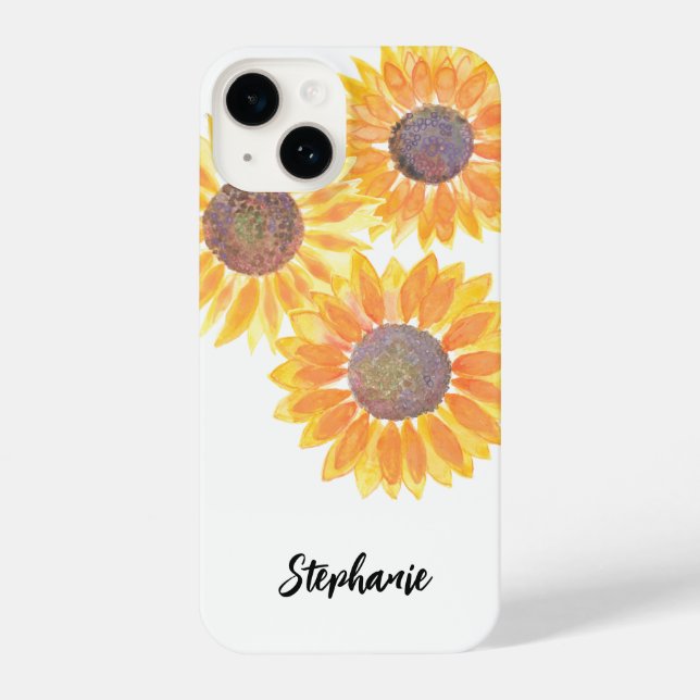 Individuelle Name Sonnenblumen iPhone 14 Hülle (Rückseite)