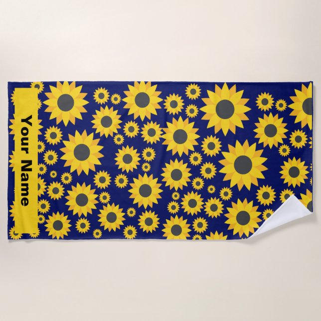 Individuelle Name Sonnenblumenmuster Summer Beach  Strandtuch (Vorderseite)