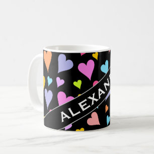Individuelle Name + Spaß, Liebe, farbenfrohe Herz Kaffeetasse