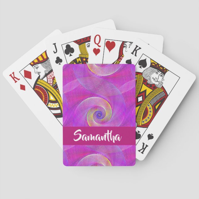 Individuelle Name-Spiralnetze lila Spielkarten (Rückseite)