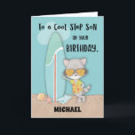 Individuelle Name Step Son Birthday Beach Funny Ra Karte<br><div class="desc">Dein Stiefsohn ist derjenige,  der so viele Lieben surft. An seinem nächsten Geburtstag musst du ihm diese Karte mit einem coolen Raccoon schenken können,  der bereit ist,  in diesem Sommer mit ihm auf den Wellen zu reiten. Machen Sie ihm damit einen schönen Tag.</div>