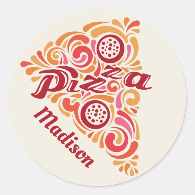Individuelle Name Stilisierte Pizzaaufkleber Runder Aufkleber (Vorderseite)