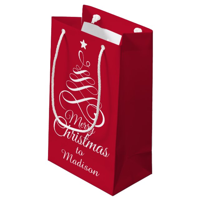 Individuelle Name Stilisierte Weihnachtsbaumgesche Kleine Geschenktüte (Rückseite Schrägansicht)