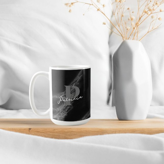Individuelle Name Stilvolle Getränke Marble Black Kaffeetasse (Von Creator hochgeladen)
