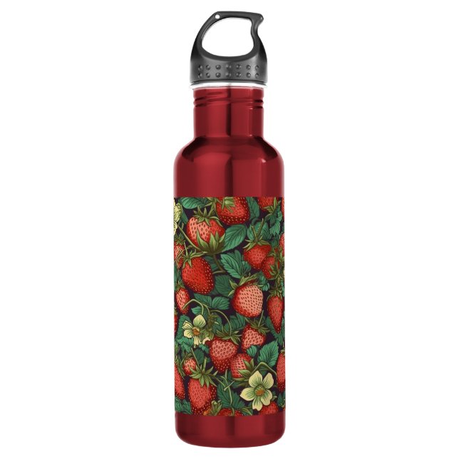 Individuelle Name Strawberry Pattern Edelstahlflasche (Vorderseite)