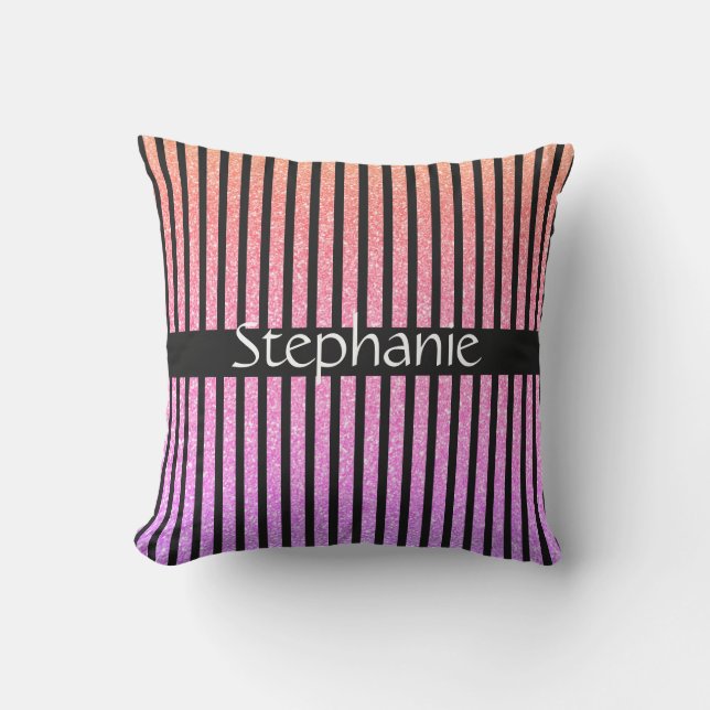 Individuelle Name Streifen Schwarze Rose Gold Pink Kissen (Vorderseite)