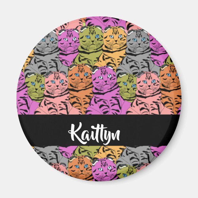 Individuelle Name Stripe Kätzchen Magnet (Vorne)