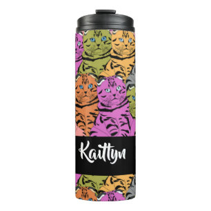 Individuelle Name Stripe Kätzchen Thermosbecher