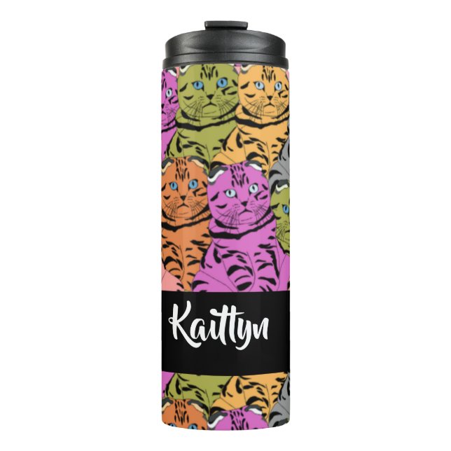 Individuelle Name Stripe Kätzchen Thermosbecher (Vorderseite)