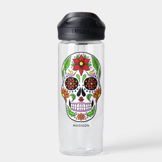 Individuelle Name Sugar Skull Trinkflasche (Rückseite)