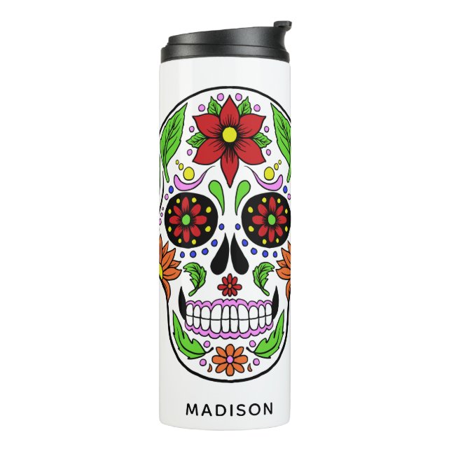 Individuelle Name Sugar Skull tumbler Thermosbecher (Nach links gedreht)