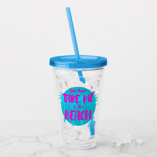 Individuelle Name Summer Beach Urlaub Blau Lila Acryltrinkbecher (Vorderseite Ice)