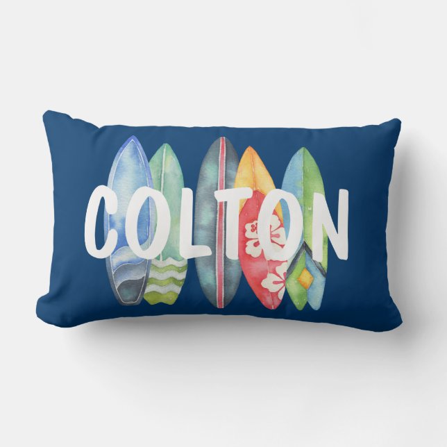 Individuelle Name Surboard Blue Lumbar Pillow Lendenkissen (Vorderseite)