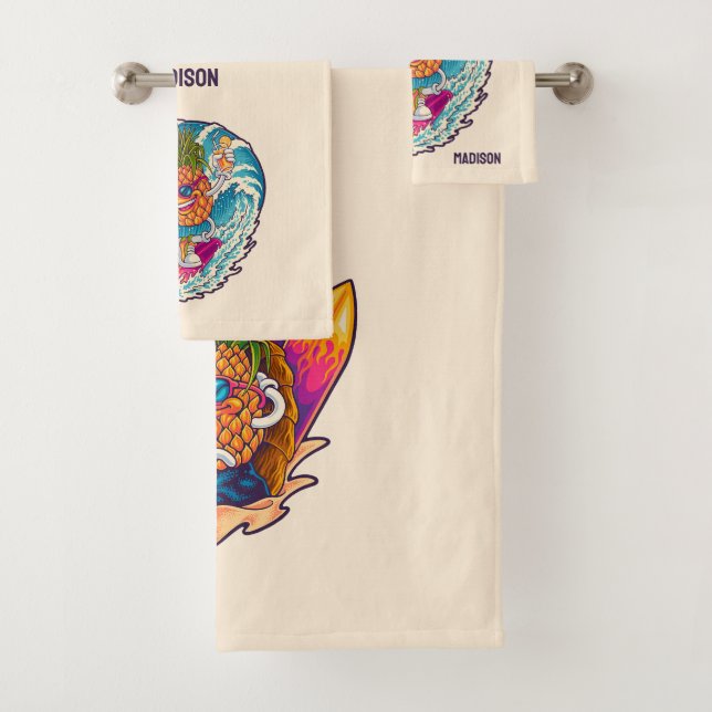 Individuelle Name Surfen Ananas Badhandtuch Set (Insitu)