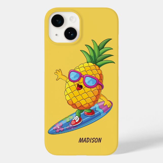 Individuelle Name Surfen Ananas Case-Mate iPhone 14 Hülle (Rückseite)