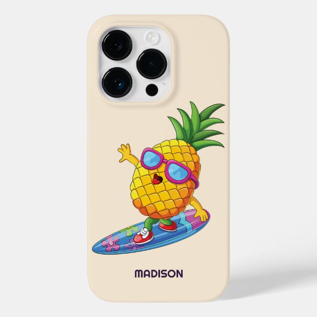 Individuelle Name Surfen Ananas Case-Mate iPhone 14 Pro Hülle (Rückseite)