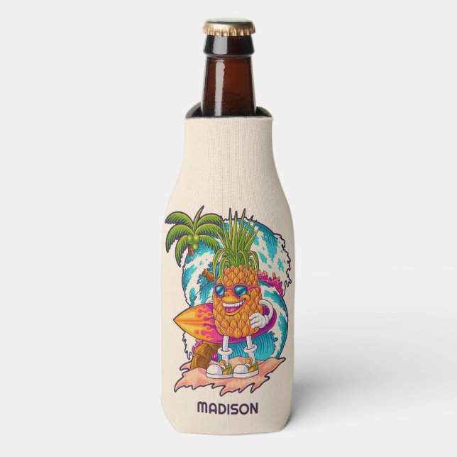 Individuelle Name Surfen Ananas Flaschenkühler (Flaschenvorderseite)