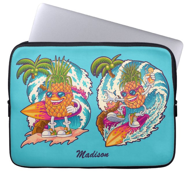 Individuelle Name Surfen Ananas Laptopschutzhülle (Vorderseite)