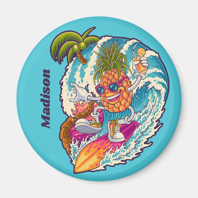 Individuelle Name Surfen Ananas Magnet (Vorne)