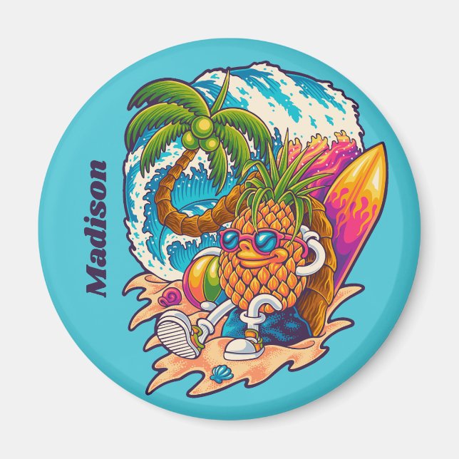 Individuelle Name Surfen Ananas Magnet (Vorne)