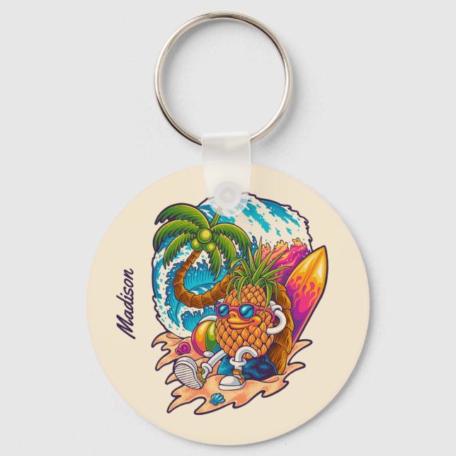Individuelle Name Surfen Ananas Schlüsselanhänger (Rückseite)