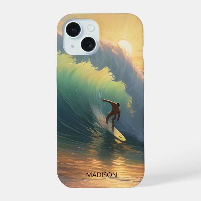 Individuelle Name Surfing iPhone 15 Hülle (Rückseite)