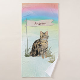Individuelle Name Tabby Cat Pet Badhandtuch Set