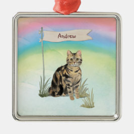 Individuelle Name Tabby Cat Pet Ornament Aus Metall