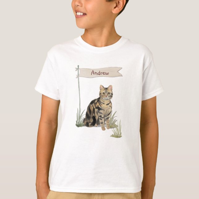 Individuelle Name Tabby Cat Pet T-Shirt (Vorderseite)
