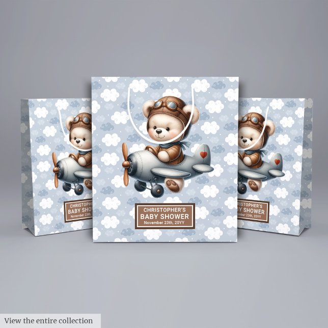 Individuelle Name Teddy Bear Baby Shower Geschenkt Mittlere Geschenktüte (Custom Name Teddy Bear Baby Shower Gift Bag Idea)