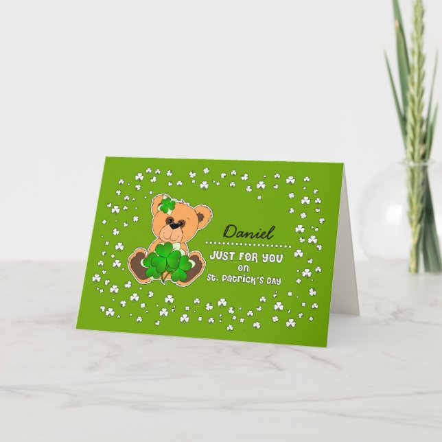 Individuelle Name Teddy Bear St. Patrick's Day Karte (Vorderseite)