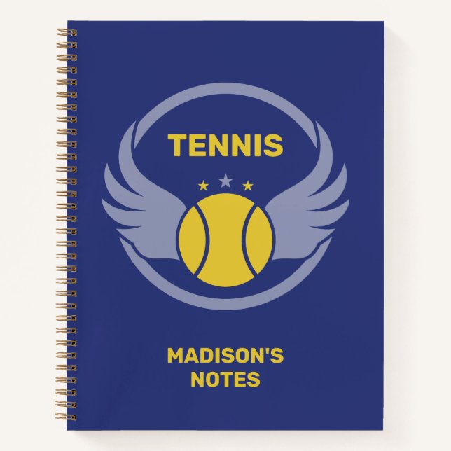Individuelle Name Tennis Ball mit Flügen Notizbuch (Vorderseite)