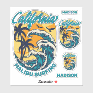 Individuelle Name / Text California Surfen Aufkleber