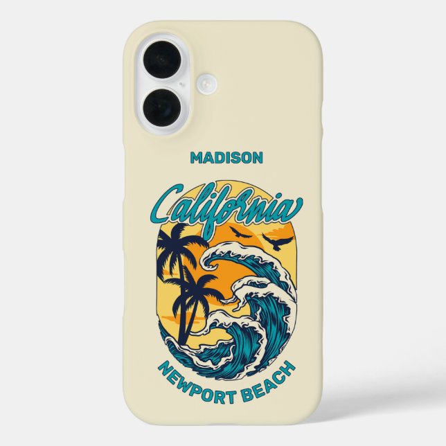 Individuelle Name / Text California Surfen iPhone 16 Hülle (Rückseite)