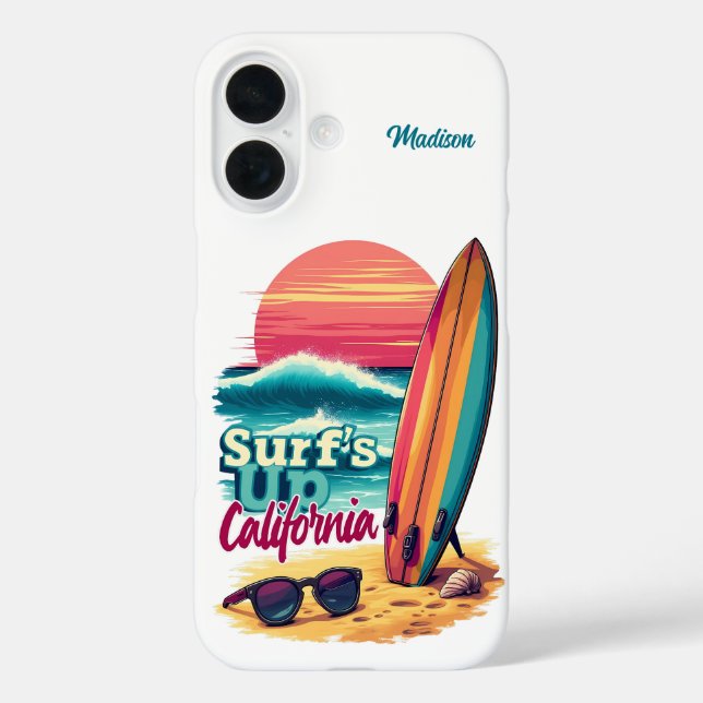 Individuelle Name / Text California Surfen iPhone 16 Hülle (Rückseite)