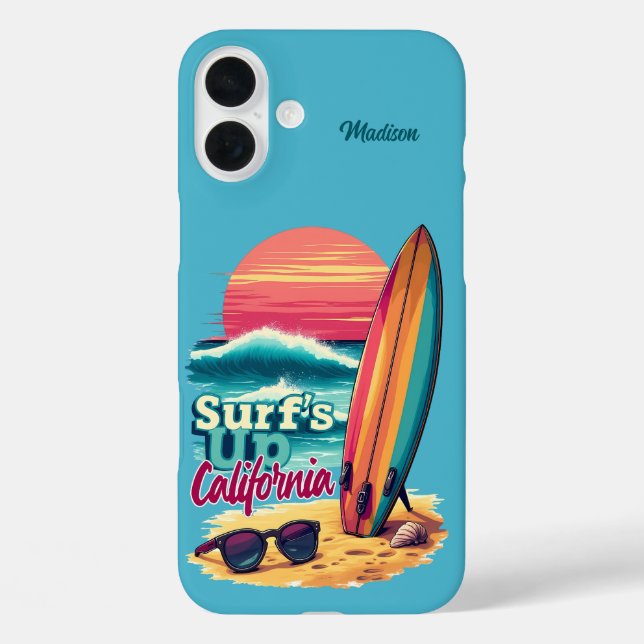 Individuelle Name / Text California Surfen iPhone 16 Plus Hülle (Rückseite)