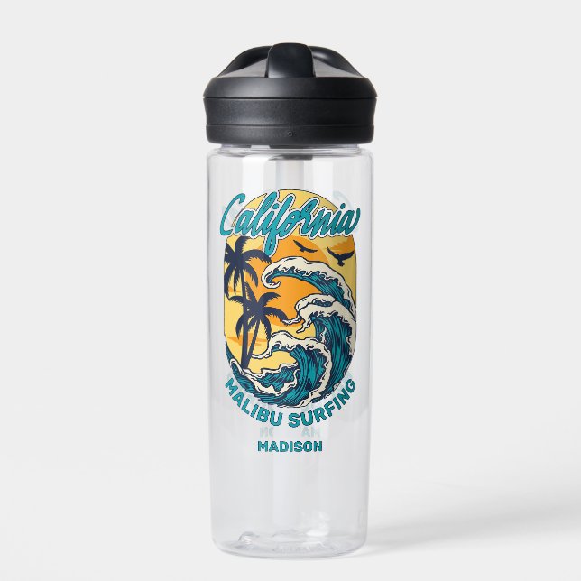 Individuelle Name / Text California Surfen Trinkflasche (Vorderseite)