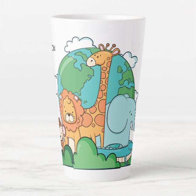 Individuelle Name & Text Earth mit Tieren Milchtasse (Vorderseite)