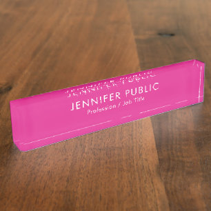 Individuelle Name Text Elegant Moderne, Hot-Pink-V Namensplakette