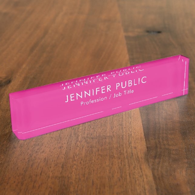 Individuelle Name Text Elegant Moderne, Hot-Pink-V Namensplakette (Seite)