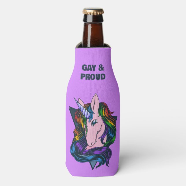 Individuelle Name & Text Gay Unicorn Flaschenkühler (Flaschenvorderseite)