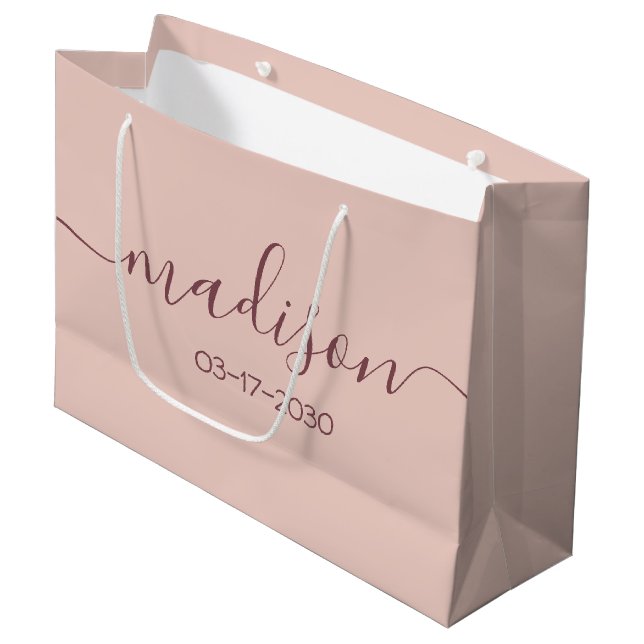 Individuelle Name Text Girly Feminine Rose Gold Sc Große Geschenktüte (Vorderseite Schrägansicht)