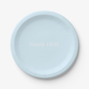 individuelle Name-Text leicht blau minimalistisch Pappteller