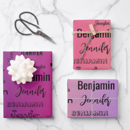 Individuelle Name Text Lila Peach Gradient Geschenkpapier Set
