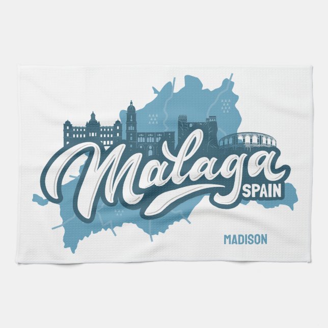Individuelle Name / Text Malaga Spanien Geschirrtuch (Horizontal)