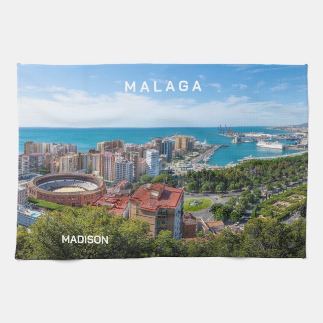 Individuelle Name & Text Malaga Spanien Geschirrtuch (Horizontal)