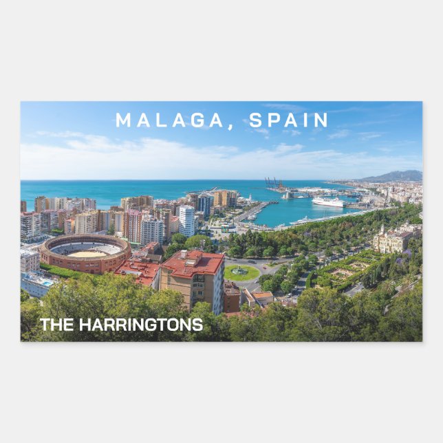 Individuelle Name & Text Malaga Spanien Rechteckiger Aufkleber (Vorderseite)