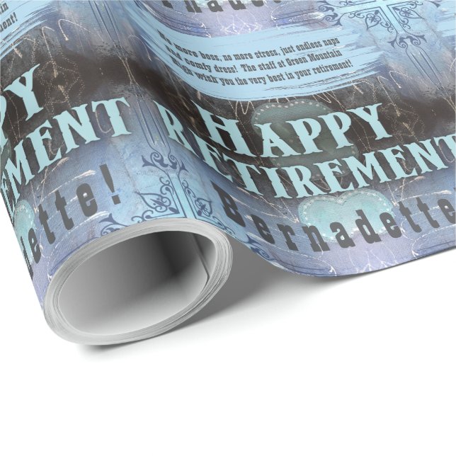 Individuelle Name Text Message Blue Retirement Geschenkpapier (Rolleneckpunkt)