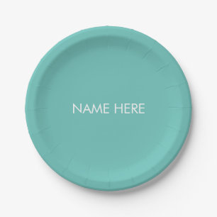 Individuelle Name Text minimalistisch aquamarin we Pappteller