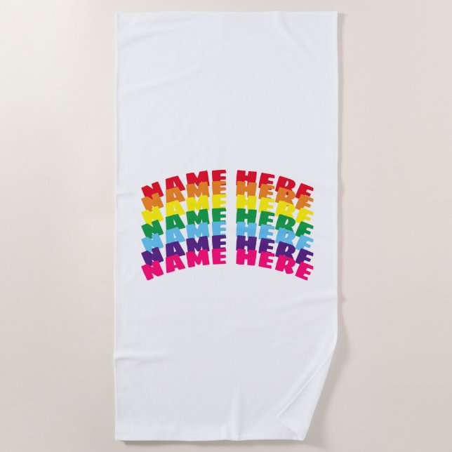 Individuelle Name-Text monogramm Regenbogen weiß Strandtuch (Vorderseite)